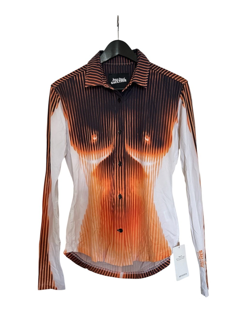 NWOT Y/Project Jean Paul Gaultier Orange Optical Body-Print Jersey Shirt US4